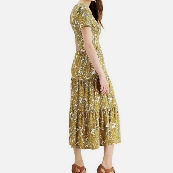 Michael Kors Floral Paisley Saffron Smocked Midi Dress Size 10 - Picture 2 of 10